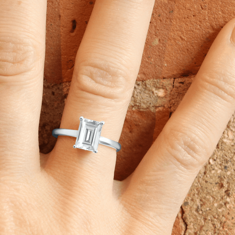 White Ethical Jewellery & Engagement Rings Toronto - Low Set Emerald Cut Solitaire - Fairtrade Jewellery Co.
