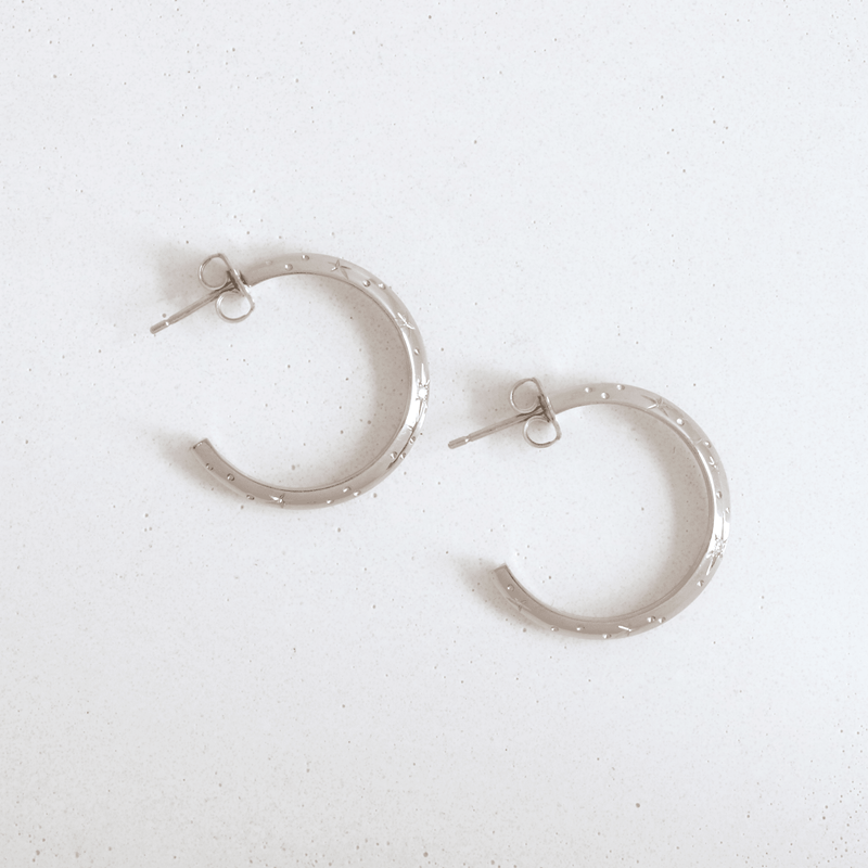 Ethical Jewellery & Engagement Rings Toronto - Diamond Knife Edge Hoops with Star Engraving in White - FTJCo Fine Jewellery & Goldsmiths