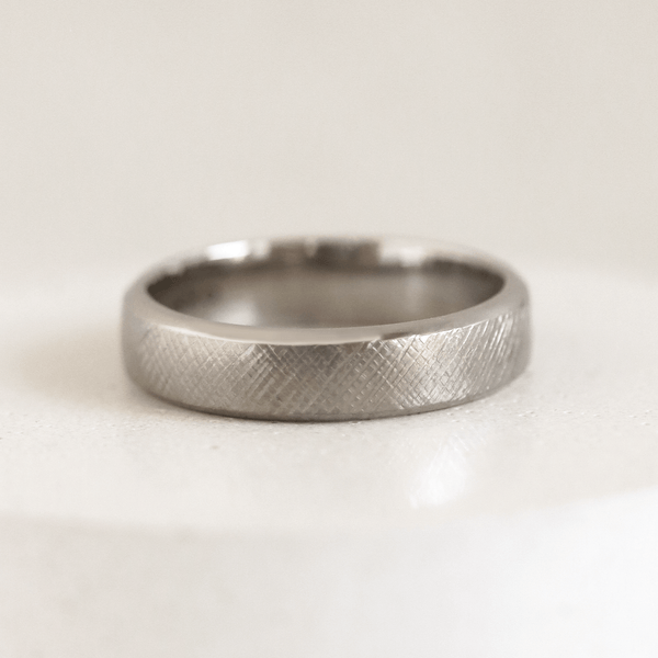 Ethical Jewellery & Engagement Rings Toronto - 5 mm Bevelled Low Dome Band with Knurling Texture Centre - FTJCo Fine Jewellery & Goldsmiths