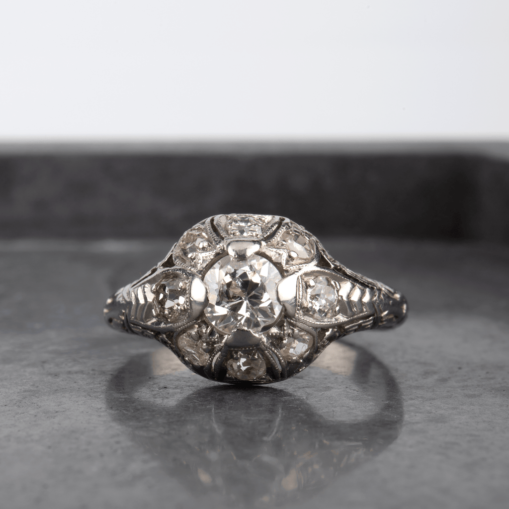 Ethical Custom Ring Platinum Filigree Ring with Old European Cut