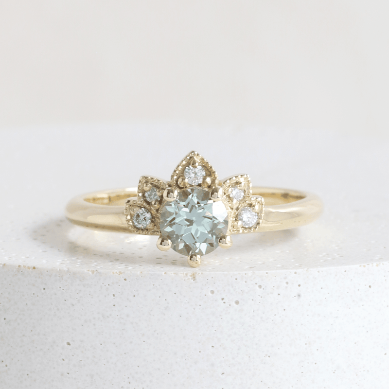 Ethical Jewellery & Engagement Rings Toronto - 0.62 ct Seafoam Green Sapphire Lotus Round Stone Ring in Yellow - FTJCo Fine Jewellery & Goldsmiths