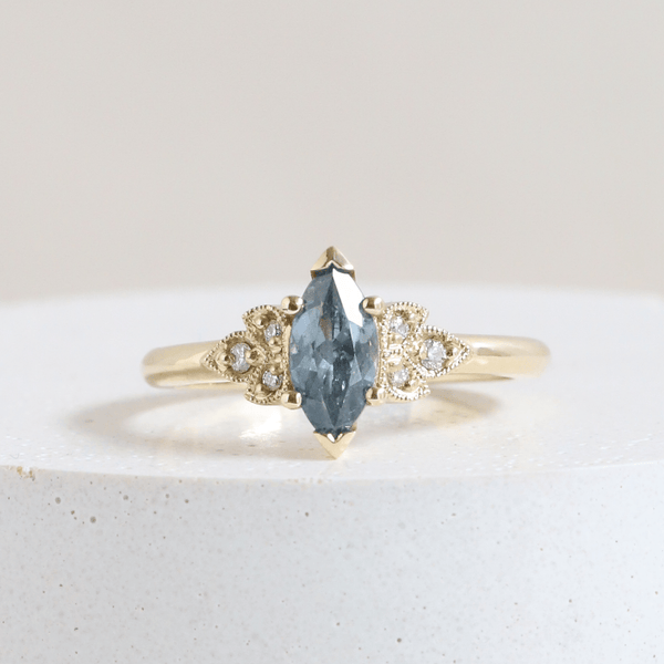 Ethical Jewellery & Engagement Rings Toronto - 0.88 ct Marquise Frances Bluish-Grey Sri Lankan Sapphire in Yellow Gold - FTJCo Fine Jewellery & Goldsmiths