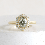 Ethical Jewellery & Engagement Rings Toronto - 1.06 ct Moss Green Oval Hex Halo in Yellow Gold - FTJCo Fine Jewellery & Goldsmiths