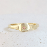 Ethical Jewellery & Engagement Rings Toronto - Petite Signet Ring with Star Engraving in Yellow Gold - FTJCo Fine Jewellery & Goldsmiths