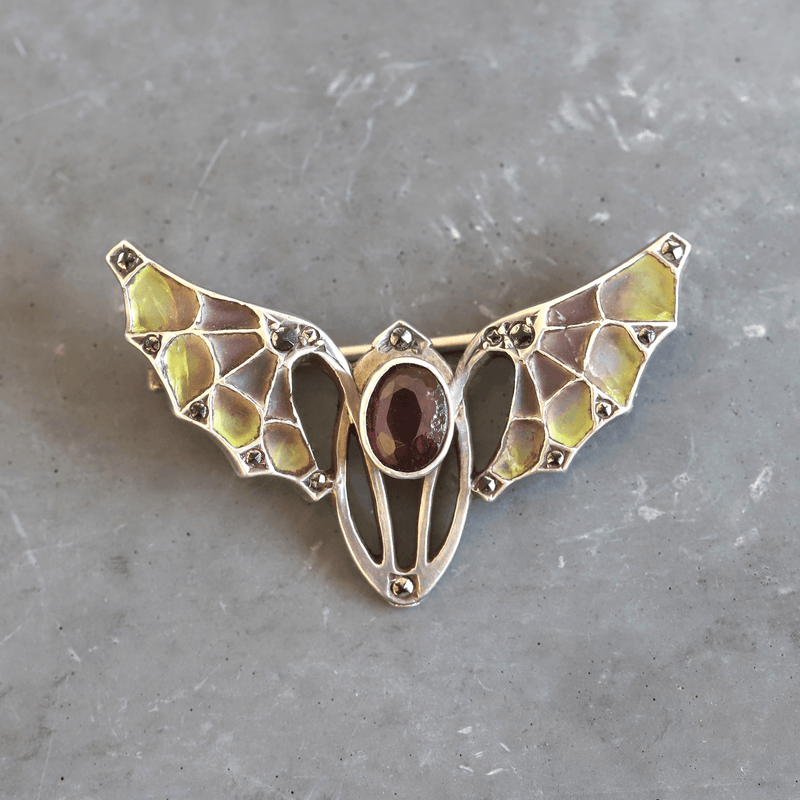 Ethical Custom Ring Art Nouveau Garnet Enamel Silver Bat