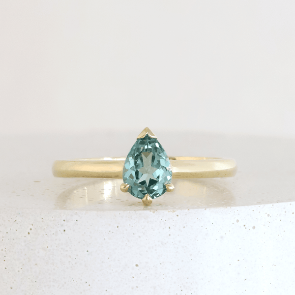 Ethical Jewellery & Engagement Rings Toronto - 1.01 ct Light Teal Pear Avery Solitaire in Yellow Gold - FTJCo Fine Jewellery & Goldsmiths
