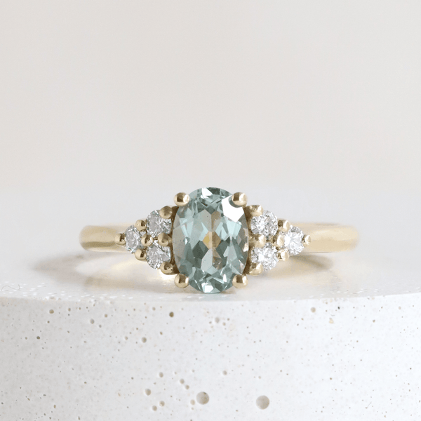Ethical Jewellery & Engagement Rings Toronto - 1.08 ct Seafoam Green Oval Emma Ring in Yellow Gold - FTJCo Fine Jewellery & Goldsmiths