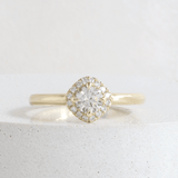 Ethical Jewellery & Engagement Rings Toronto - 0.36 ct Very Light Brown Low Set Cushion Halo in Yellow - FTJCo Fine Jewellery & Goldsmiths