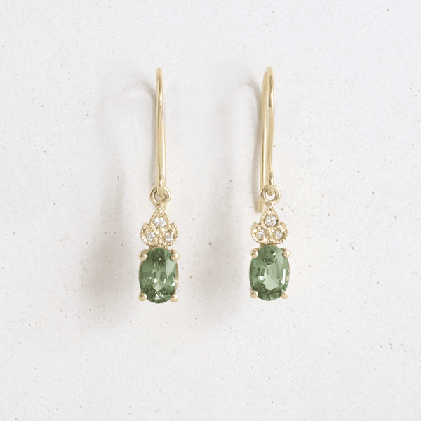 Ethical Jewellery & Engagement Rings Toronto - 2.1 tcw Green Oval Sapphire Frances Drop Earrings in Yellow - FTJCo Fine Jewellery & Goldsmiths