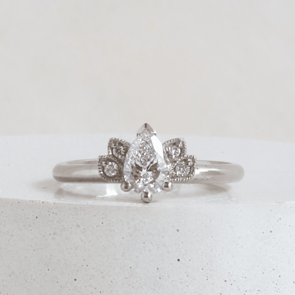 Ethical Jewellery & Engagement Rings Toronto - 0.49 ct Diamond Lotus Pear Cut Ring in White - FTJCo Fine Jewellery & Goldsmiths