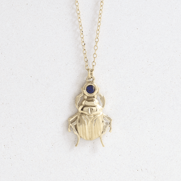 Ethical Jewellery & Engagement Rings Toronto - 3 mm Blue Sapphire Scarab Pendant in Yellow - FTJCo Fine Jewellery & Goldsmiths
