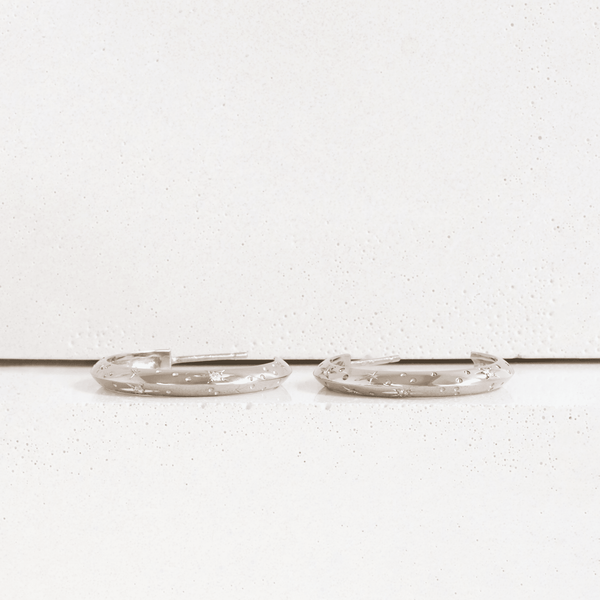 Ethical Jewellery & Engagement Rings Toronto - Diamond Knife Edge Hoops with Star Engraving in White - FTJCo Fine Jewellery & Goldsmiths