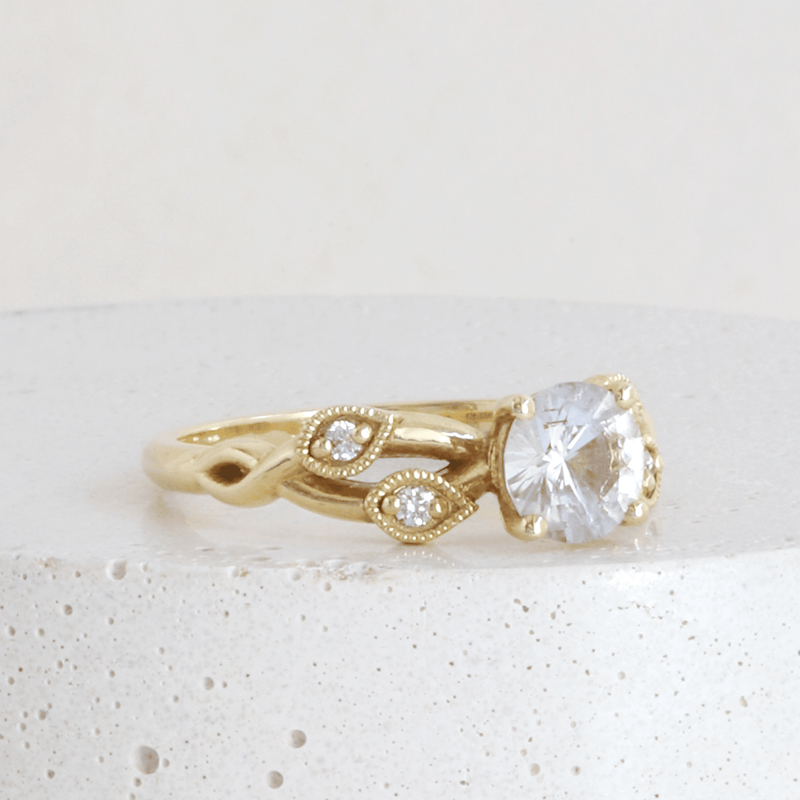 Ethical Jewellery & Engagement Rings Toronto - 0.83 ct Edelweiss Grey Round Briar Engagement Ring Made in Yellow Gold - FTJCo Fine Jewellery & Goldsmiths