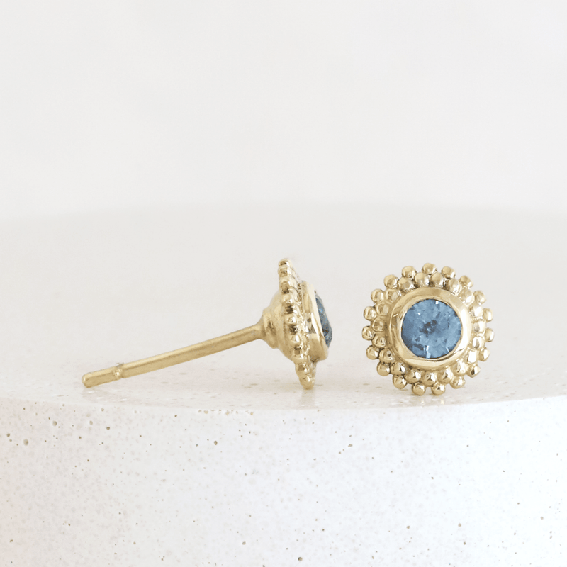 Ethical Jewellery & Engagement Rings Toronto - 0.31 tcw Blue Montana Sapphire Dahlia Studs in Yellow Gold - FTJCo Fine Jewellery & Goldsmiths