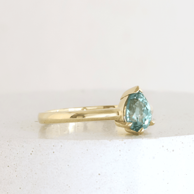 Ethical Jewellery & Engagement Rings Toronto - 1.01 ct Light Teal Pear Avery Solitaire in Yellow Gold - FTJCo Fine Jewellery & Goldsmiths