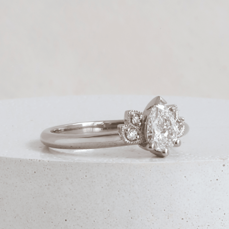 Ethical Jewellery & Engagement Rings Toronto - 0.49 ct Diamond Lotus Pear Cut Ring in White - FTJCo Fine Jewellery & Goldsmiths