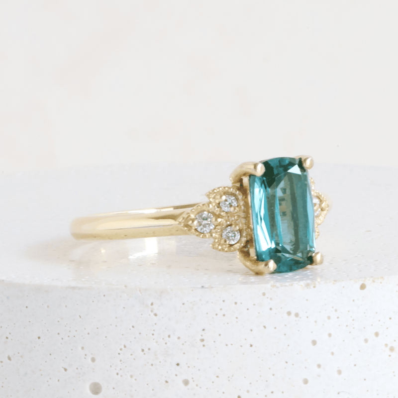Ethical Jewellery & Engagement Rings Toronto - 1.24 ct Paraiba Spinel Frances Emerald Cut Ring in Yellow - FTJCo Fine Jewellery & Goldsmiths