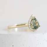 Ethical Jewellery & Engagement Rings Toronto - 1.25 ct Spring Green Sapphire Love Note Halo in Yellow Gold - FTJCo Fine Jewellery & Goldsmiths