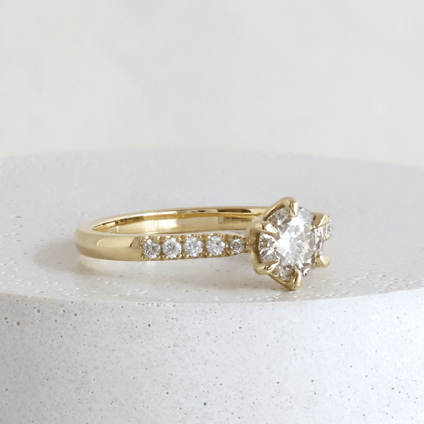 Ethical Jewellery & Engagement Rings Toronto - 0.76 ct Earthen Peach Star Cut Lilium 6 Prong Solitaire with Pavé Yellow Gold - FTJCo Fine Jewellery & Goldsmiths