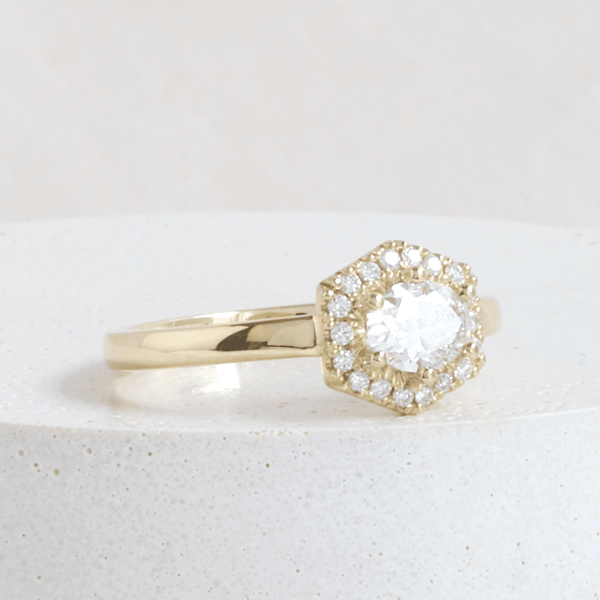 Ethical Jewellery & Engagement Rings Toronto - 0.44 ct Diamond Low Set Oval Hex Halo in Yellow - FTJCo Fine Jewellery & Goldsmiths