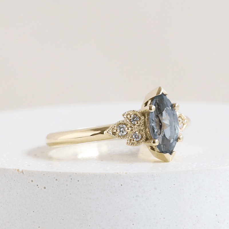 Ethical Jewellery & Engagement Rings Toronto - 0.88 ct Marquise Frances Bluish-Grey Sri Lankan Sapphire in Yellow Gold - FTJCo Fine Jewellery & Goldsmiths