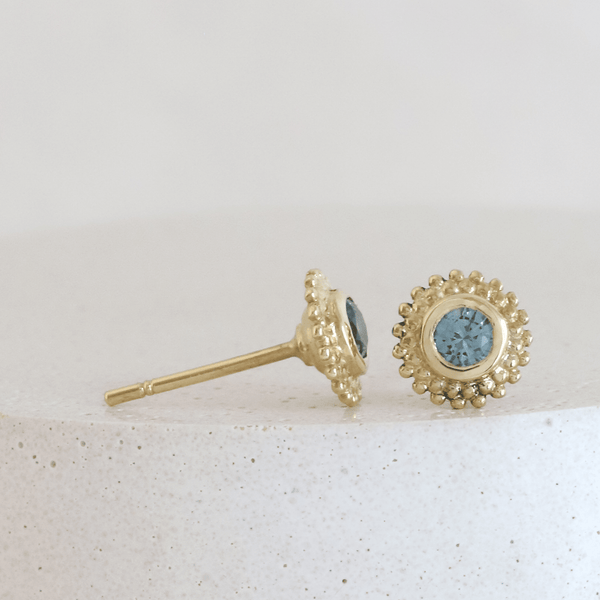 Ethical Jewellery & Engagement Rings Toronto - 0.30 tcw Green Montana Sapphire Dahlia Studs in Yellow Gold - FTJCo Fine Jewellery & Goldsmiths