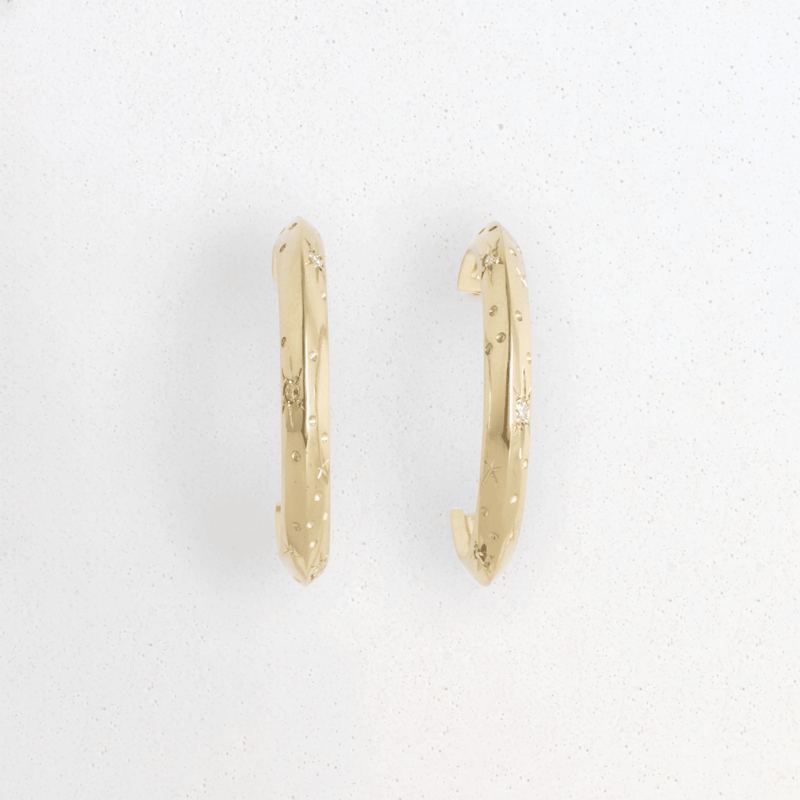 Ethical Jewellery & Engagement Rings Toronto - Diamond Knife Edge Hoops with Star Engraving in Yellow - FTJCo Fine Jewellery & Goldsmiths