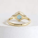 Ethical Jewellery & Engagement Rings Toronto - 1.11 ct Teal Spinel Hex Three Stone Bezel Ring in Yellow - FTJCo Fine Jewellery & Goldsmiths