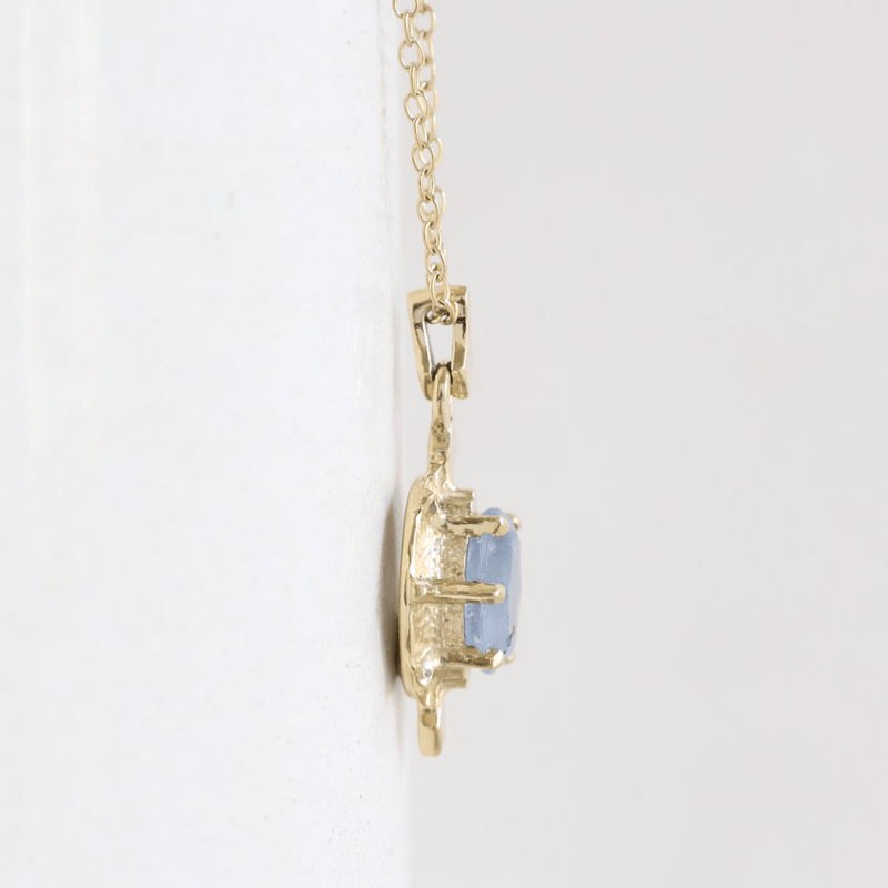 Ethical Jewellery & Engagement Rings Toronto - 1.46 ct Oval Rustic Blue Sapphire Deco Compass Pendant in Yellow Gold - FTJCo Fine Jewellery & Goldsmiths