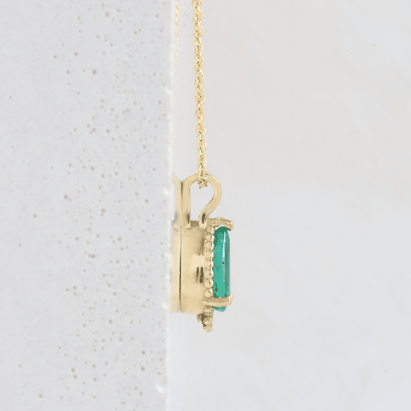 Ethical Jewellery & Engagement Rings Toronto - 1.10 ct Emerald Pear Beaded Pendant in Yellow Gold - FTJCo Fine Jewellery & Goldsmiths