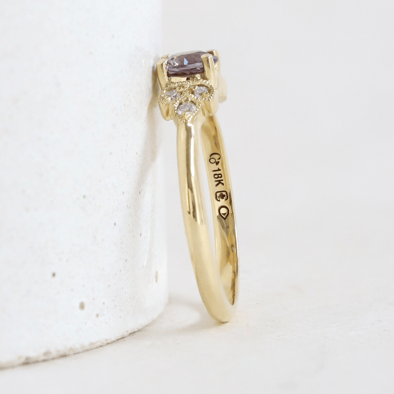 Ethical Jewellery & Engagement Rings Toronto - 0.53 ct  Purple Freesia Frances Round Cut Ring in Yellow Gold - FTJCo Fine Jewellery & Goldsmiths