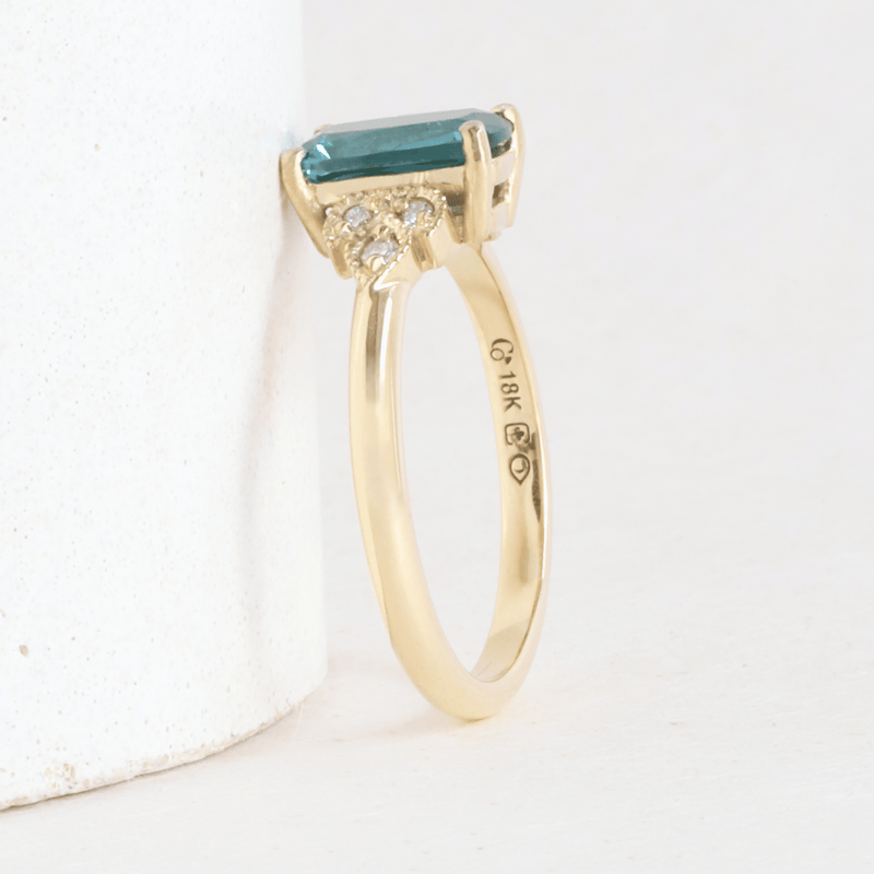 Ethical Jewellery & Engagement Rings Toronto - 1.24 ct Paraiba Spinel Frances Emerald Cut Ring in Yellow - FTJCo Fine Jewellery & Goldsmiths