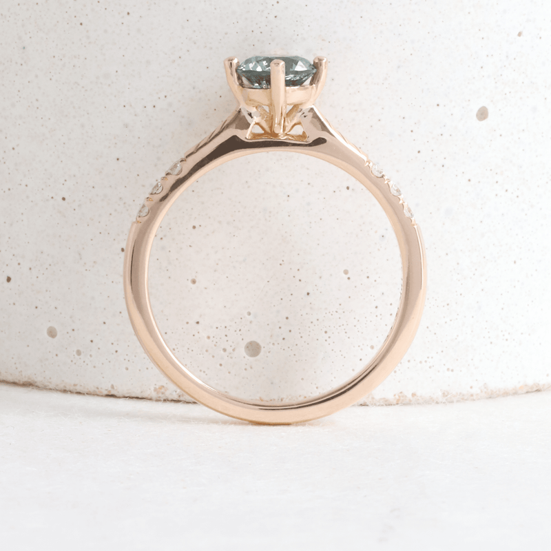 Ethical Jewellery & Engagement Rings Toronto - 0.57 ct Sunny Teal Green Sapphire Contemporary Love Note Solitaire with Chevrons and Pave Rose Gold - FTJCo Fine Jewellery & Goldsmiths