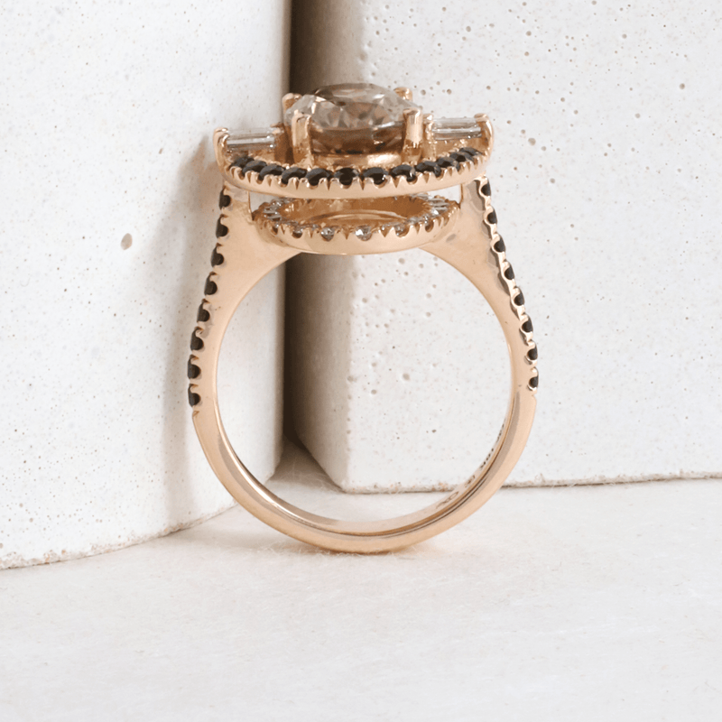 Ethical Jewellery & Engagement Rings Toronto - 4.25 ct Brown Zircon Double Halo Ring in Rose - FTJCo Fine Jewellery & Goldsmiths