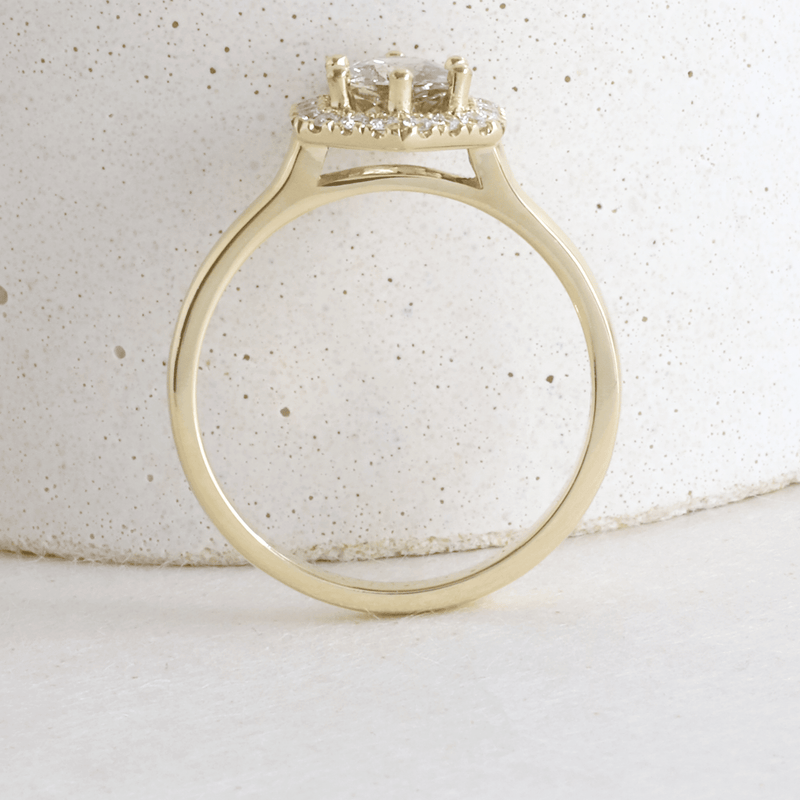 Ethical Jewellery & Engagement Rings Toronto - 1.06 ct Moss Green Oval Hex Halo in Yellow Gold - FTJCo Fine Jewellery & Goldsmiths