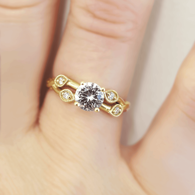 Ethical Jewellery & Engagement Rings Toronto - 0.83 ct Edelweiss Grey Round Briar Engagement Ring Made in Yellow Gold - FTJCo Fine Jewellery & Goldsmiths
