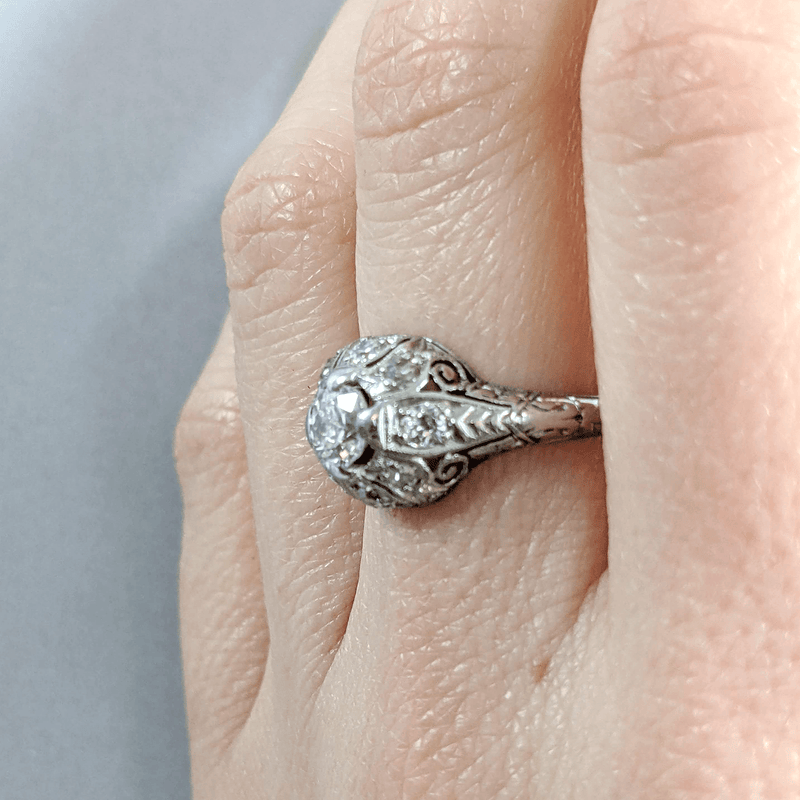 Ethical Custom Ring Platinum Filigree Ring with Old European Cut