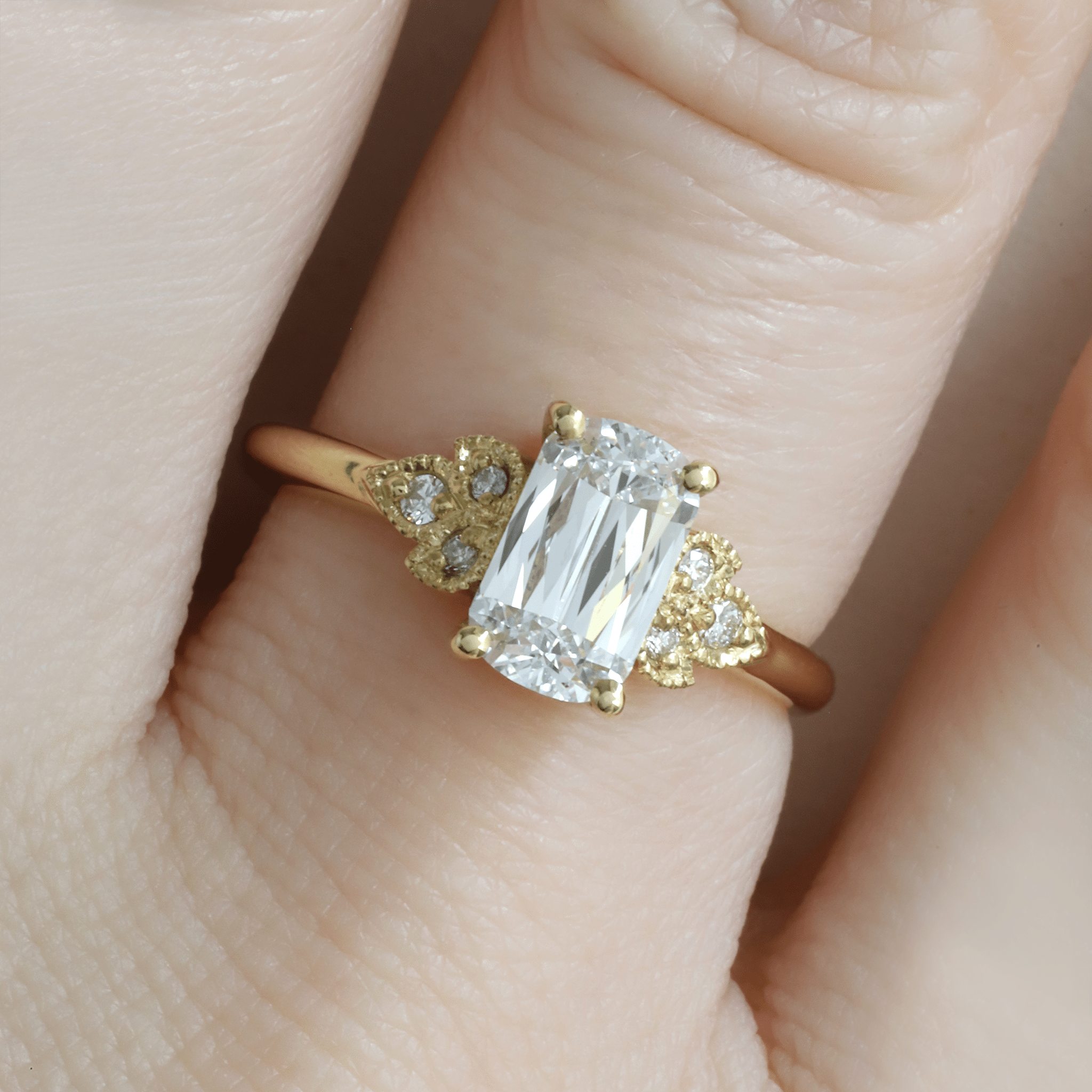 Gold rectangle sale engagement ring