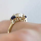 Ethical Jewellery & Engagement Rings Toronto - 1.66 ct White & Blue Sapphire Oval & Trillion Trellis Ring in Yellow Gold - FTJCo Fine Jewellery & Goldsmiths