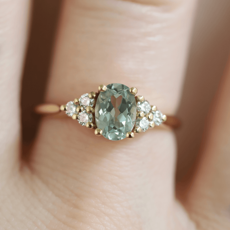 Ethical Jewellery & Engagement Rings Toronto - 1.08 ct Seafoam Green Oval Emma Ring in Yellow Gold - FTJCo Fine Jewellery & Goldsmiths