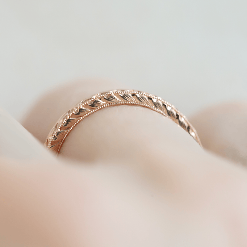 Ethical Jewellery & Engagement Rings Toronto - 2.5 mm Engraved Leaf & Wheat Pattern Band in Rose Gold - FTJCo Fine Jewellery & Goldsmiths