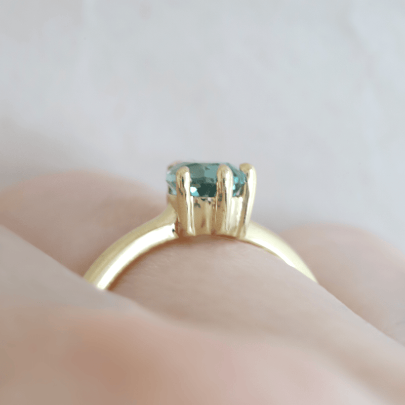 Ethical Jewellery & Engagement Rings Toronto - 1.01 ct Light Teal Pear Avery Solitaire in Yellow Gold - FTJCo Fine Jewellery & Goldsmiths