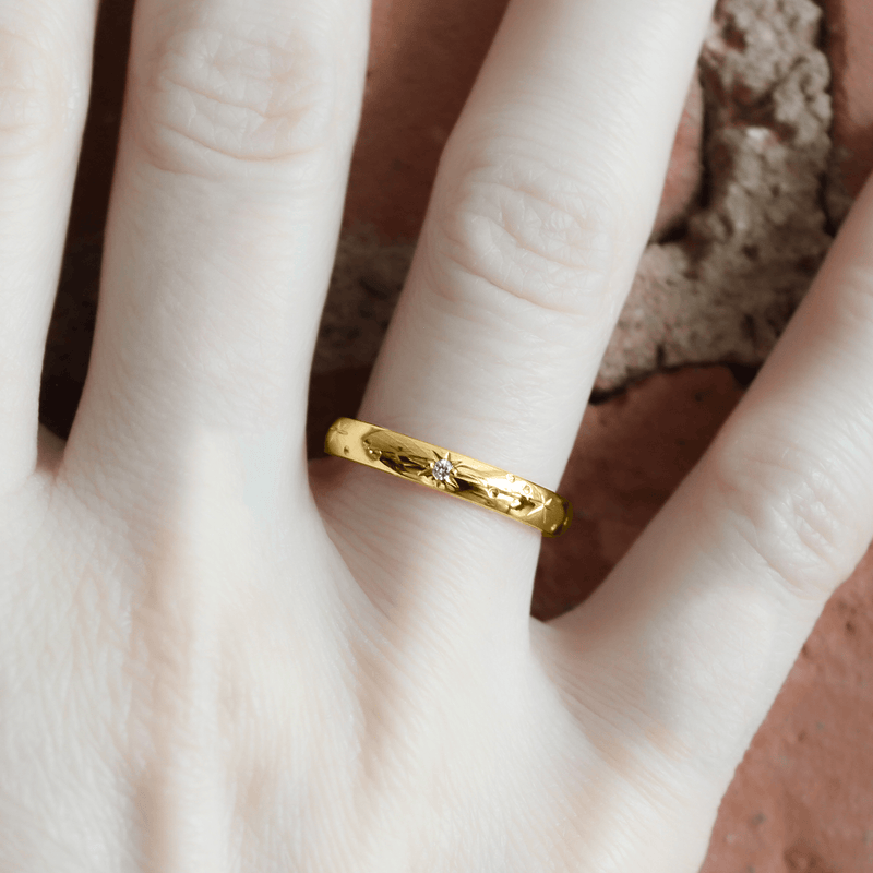 Yellow Ethical Jewellery & Engagement Rings Toronto - 3 mm Star Engraved Band - Fairtrade Jewellery Co.