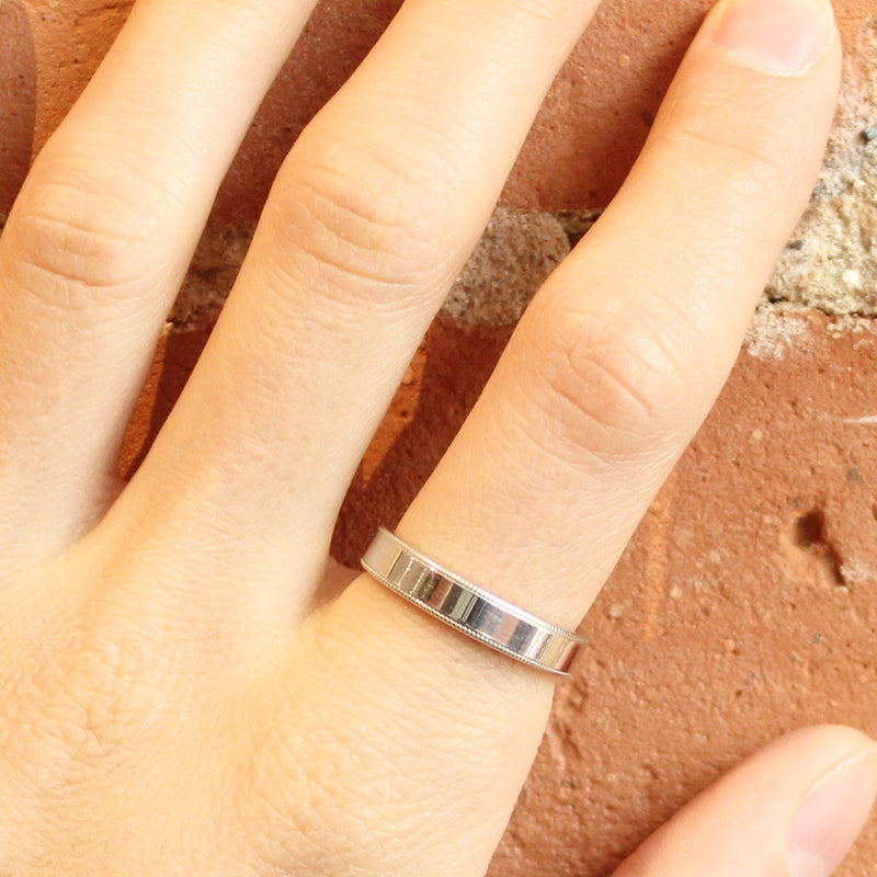 Ethical Jewellery & Engagement Rings Toronto - 4 mm Platinum Flat Band with Milgrain - Fairtrade Jewellery Co.
