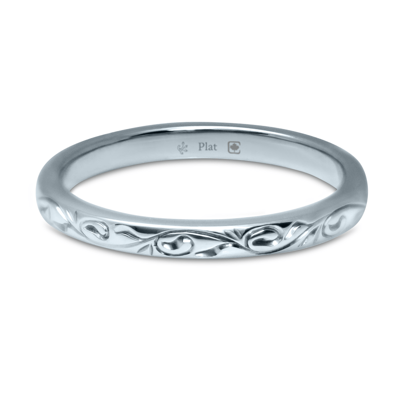 Ethical Jewellery & Engagement Rings Toronto - 2mm Hand Engraved Vine Pattern Band - FTJCo Fine Jewellery & Goldsmiths